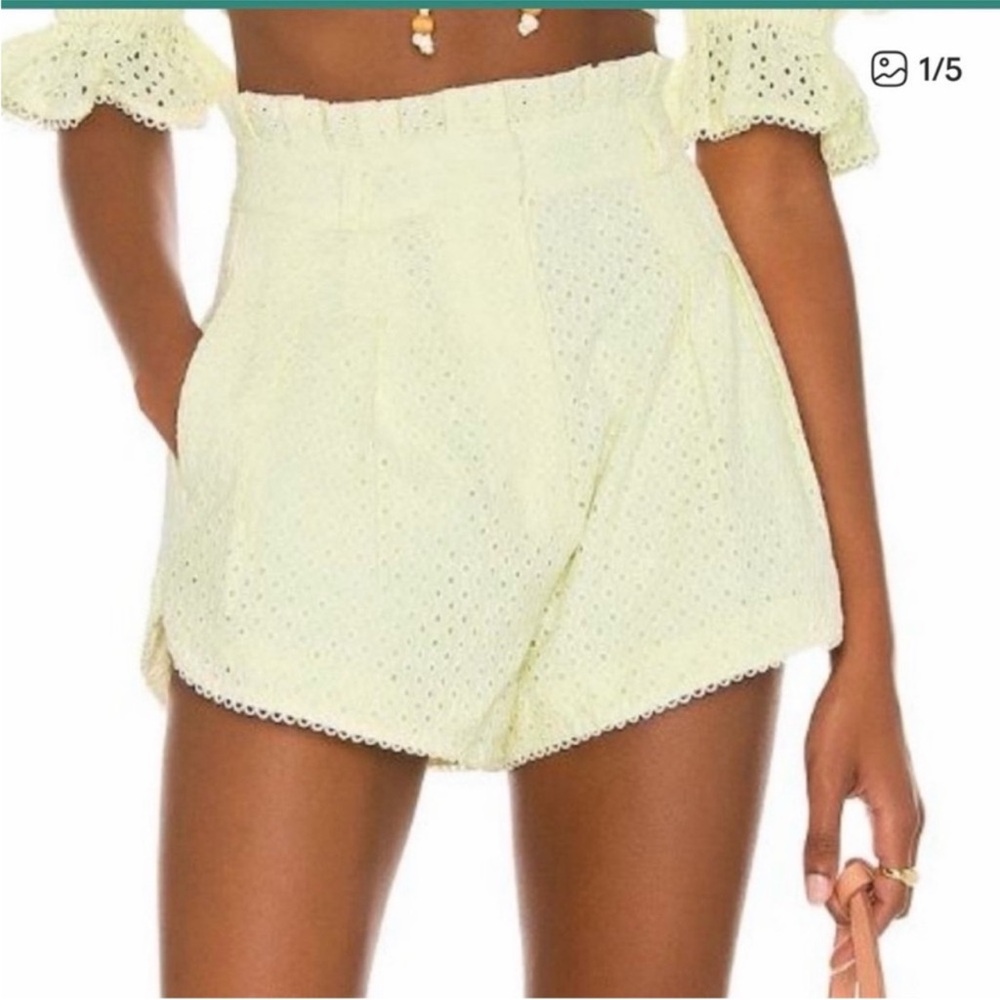 NWOT Revolve Majorelle Butter Yellow Eyelet High-Waist Shorts, sz Small